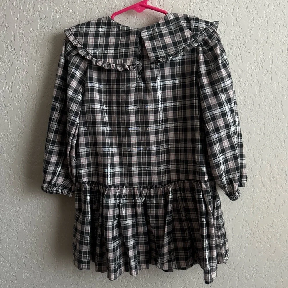 Old Navy Black White and Gray Plaid Ruffle-Collar Dress